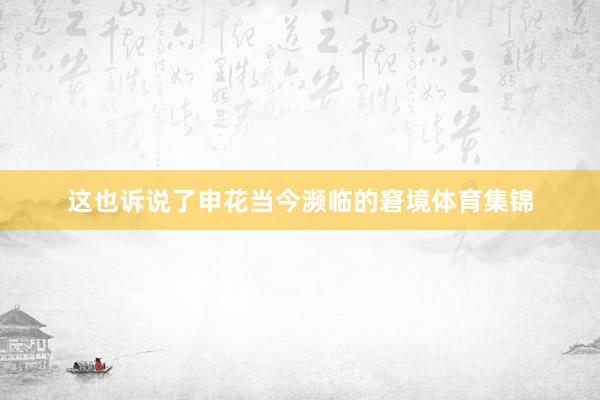 这也诉说了申花当今濒临的窘境体育集锦